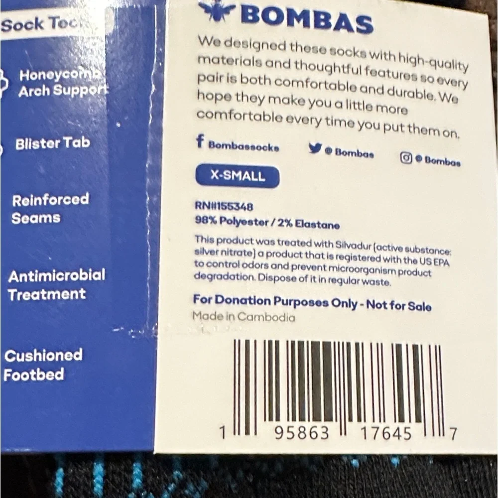 6 pairs of Bombas Women's No-Show Socks Black with Blue and Orange Accents